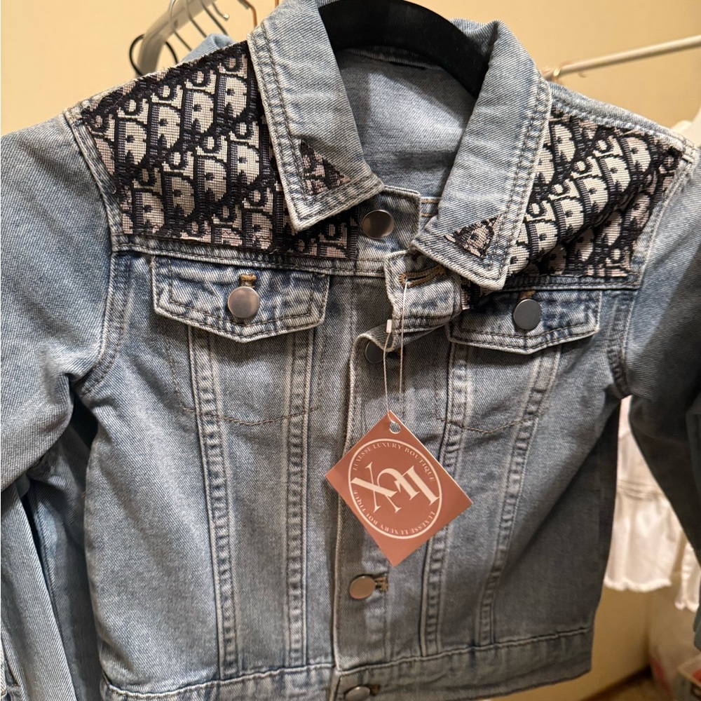 Dior Kids Blue Jean Jacket with Black Pattern